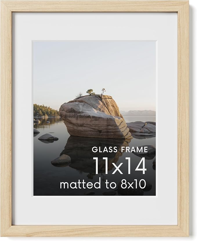 Oak Wood Art Frame with Glass Front and Mat Display - Image 2